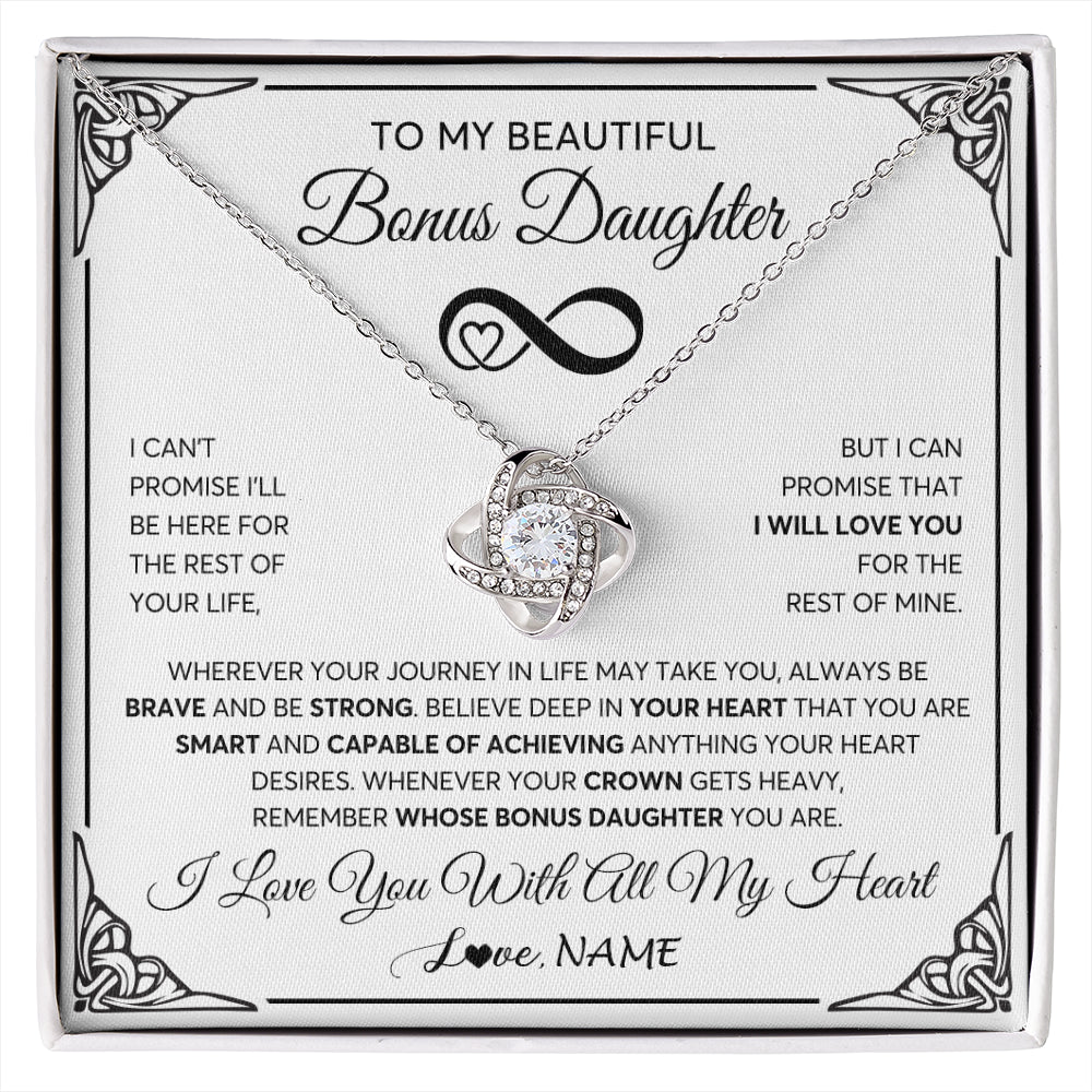 Love Knot Necklace 14K White Gold Finish | 1 | Personalized To My Beautiful Bonus Daughter Necklace Women Girls From Stepdad Mom Love You Stepddaughter Birthday Christmas Customized Gift Box Message Card | siriusteestore
