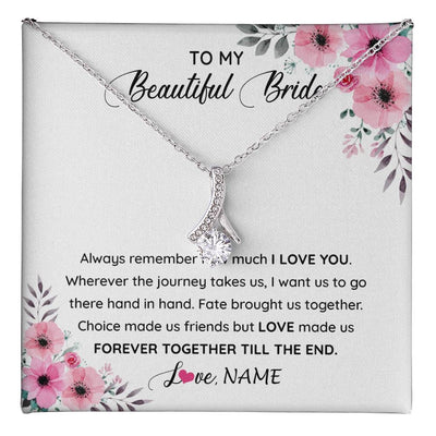 Alluring Beauty Necklace 14K White Gold Finish | 1 | Personalized To My Beautiful Bride Necklace From Groom To Future Wife Necklace From Husband On My Wedding Day Customized Gift Box Message Card | siriusteestore