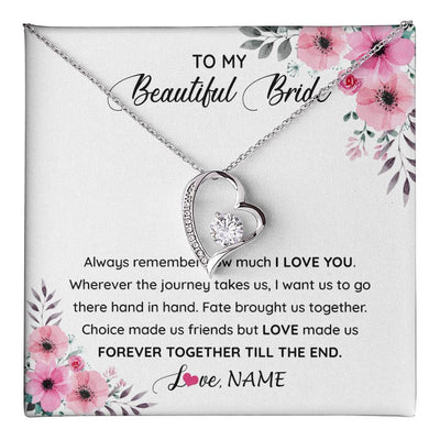 Forever Love Necklace 14K White Gold Finish | 1 | Personalized To My Beautiful Bride Necklace From Groom To Future Wife Necklace From Husband On My Wedding Day Customized Gift Box Message Card | siriusteestore