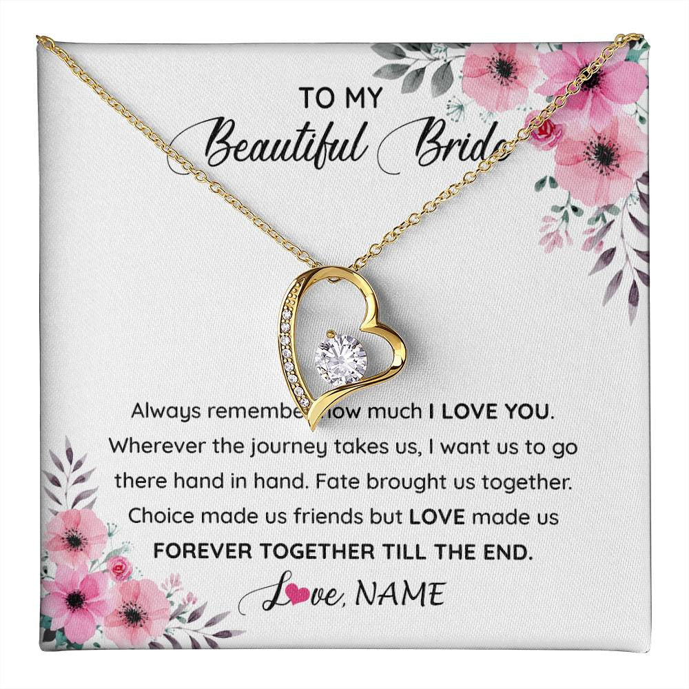 Forever Love Necklace 18K Yellow Gold Finish | 1 | Personalized To My Beautiful Bride Necklace From Groom To Future Wife Necklace From Husband On My Wedding Day Customized Gift Box Message Card | siriusteestore