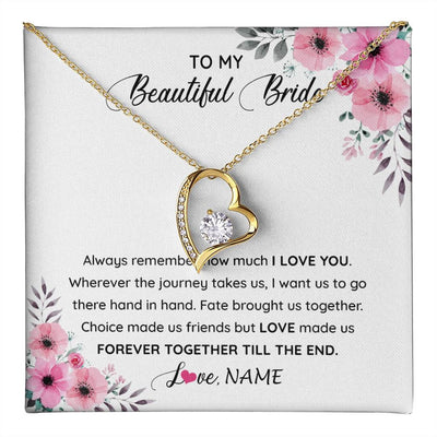Forever Love Necklace 18K Yellow Gold Finish | 1 | Personalized To My Beautiful Bride Necklace From Groom To Future Wife Necklace From Husband On My Wedding Day Customized Gift Box Message Card | siriusteestore