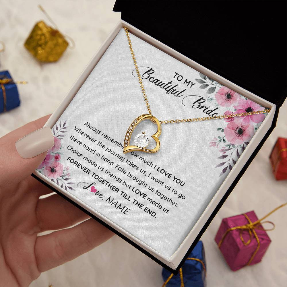 Forever Love Necklace 18K Yellow Gold Finish | 2 | Personalized To My Beautiful Bride Necklace From Groom To Future Wife Necklace From Husband On My Wedding Day Customized Gift Box Message Card | siriusteestore