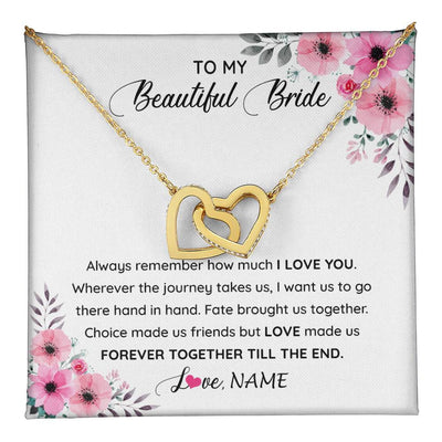 Interlocking Hearts Necklace 18K Yellow Gold Finish | 1 | Personalized To My Beautiful Bride Necklace From Groom To Future Wife Necklace From Husband On My Wedding Day Customized Gift Box Message Card | siriusteestore