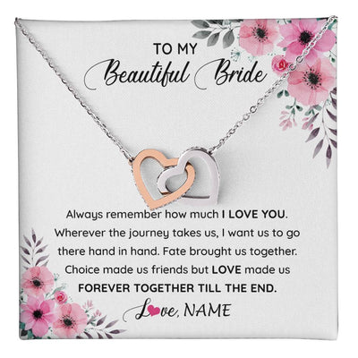 Interlocking Hearts Necklace Stainless Steel & Rose Gold Finish | 1 | Personalized To My Beautiful Bride Necklace From Groom To Future Wife Necklace From Husband On My Wedding Day Customized Gift Box Message Card | siriusteestore