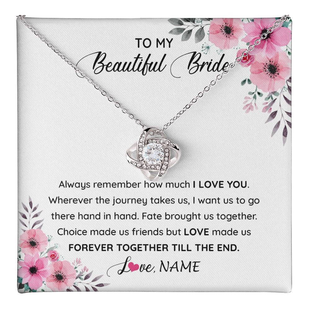 Love Knot Necklace 14K White Gold Finish | 1 | Personalized To My Beautiful Bride Necklace From Groom To Future Wife Necklace From Husband On My Wedding Day Customized Gift Box Message Card | siriusteestore