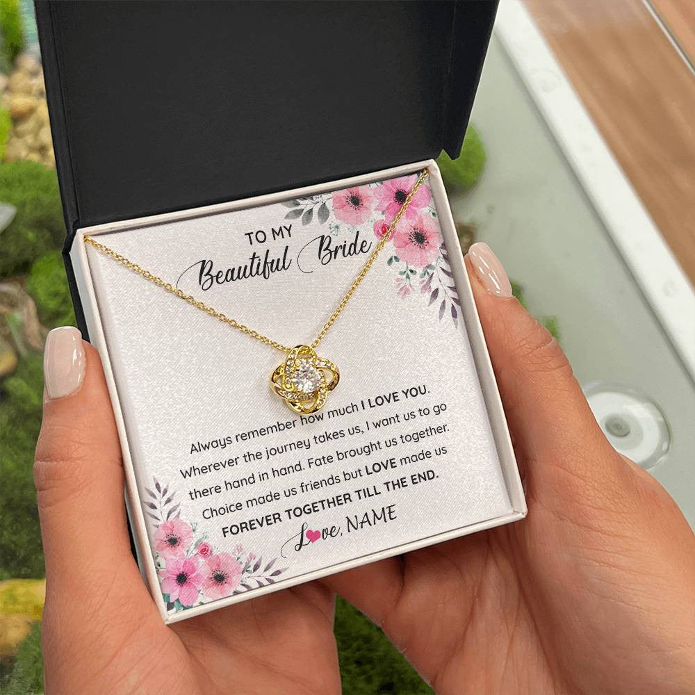 Love Knot Necklace 18K Yellow Gold Finish | 2 | Personalized To My Beautiful Bride Necklace From Groom To Future Wife Necklace From Husband On My Wedding Day Customized Gift Box Message Card | siriusteestore