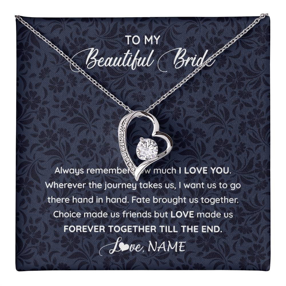 Forever Love Necklace 14K White Gold Finish | 1 | Personalized To My Beautiful Bride Necklace Groom To Future Wife From Husband On My Wedding Day Customized Gift Box Message Card | siriusteestore