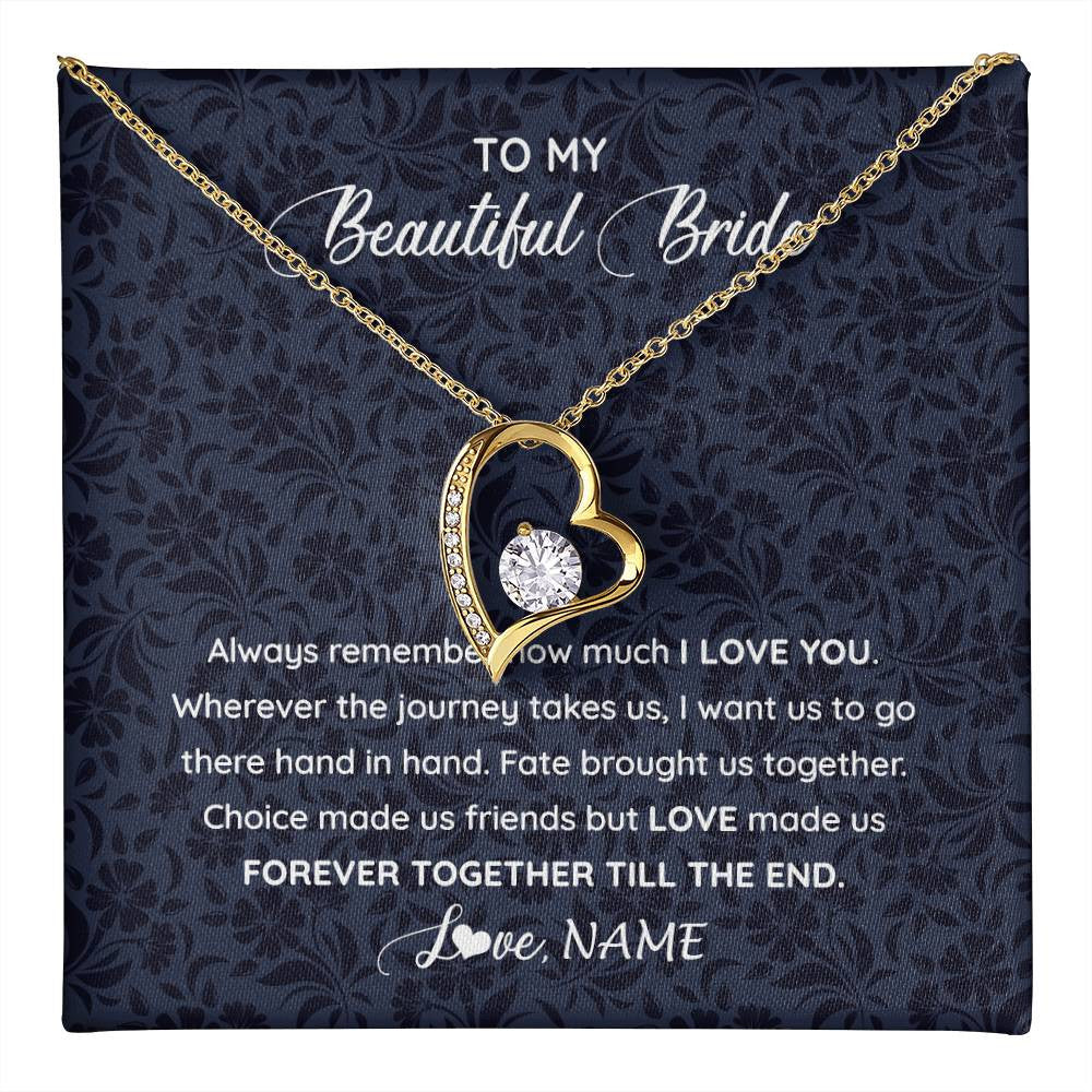 Forever Love Necklace 18K Yellow Gold Finish | 1 | Personalized To My Beautiful Bride Necklace Groom To Future Wife From Husband On My Wedding Day Customized Gift Box Message Card | siriusteestore