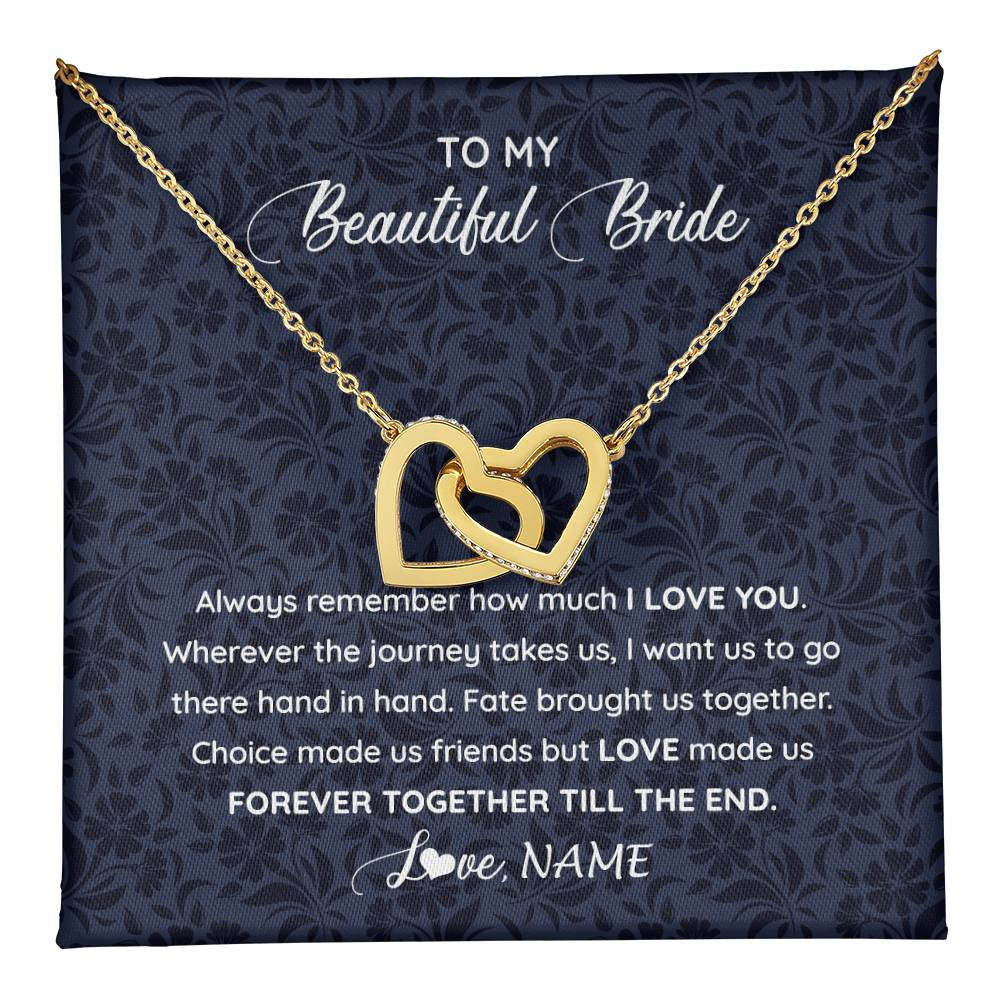 Interlocking Hearts Necklace 18K Yellow Gold Finish | 1 | Personalized To My Beautiful Bride Necklace Groom To Future Wife From Husband On My Wedding Day Customized Gift Box Message Card | siriusteestore
