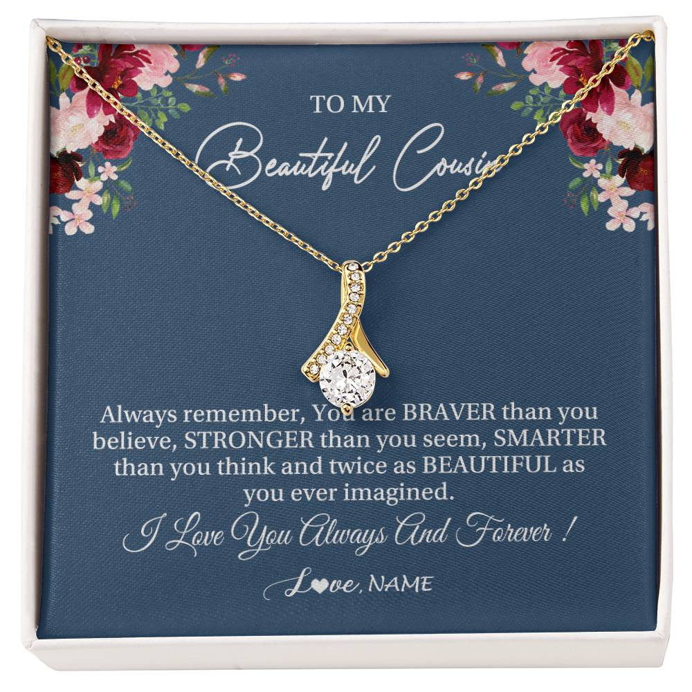 Alluring Beauty Necklace 18K Yellow Gold Finish | Personalized To My Beautiful Cousin Necklace From Family Braver Stronger Smarter Cousin Pendant Jewelry Birthday Graduation Christmas Customized Message Card | siriusteestore
