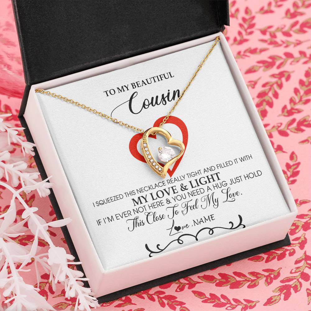 Forever Love Necklace 18K Yellow Gold Finish | Personalized To My Beautiful Cousin Necklace From Family Filled With My Love and Light Cousin Pendant Jewelry Birthday Christmas Customized Message Card | siriusteestore