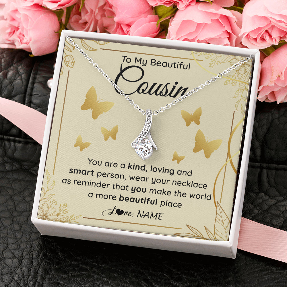 Alluring Beauty Necklace 14K White Gold Finish | 2 | Personalized To My Beautiful Cousin Necklace From Family You Are A Kind Loving Cousin Birthday Gifts Jewelry Christmas Customized Gift Box Message Card | siriusteestore
