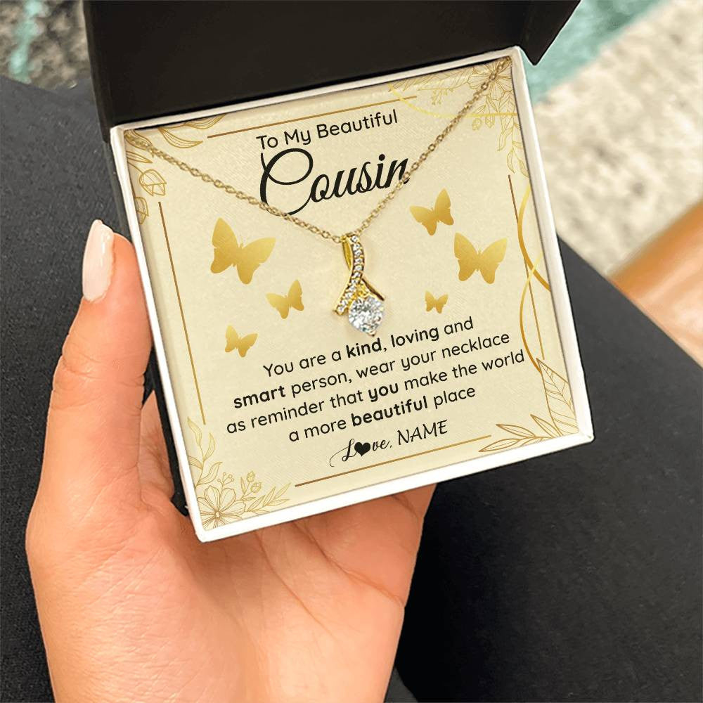 Alluring Beauty Necklace 18K Yellow Gold Finish | 2 | Personalized To My Beautiful Cousin Necklace From Family You Are A Kind Loving Cousin Birthday Gifts Jewelry Christmas Customized Gift Box Message Card | siriusteestore