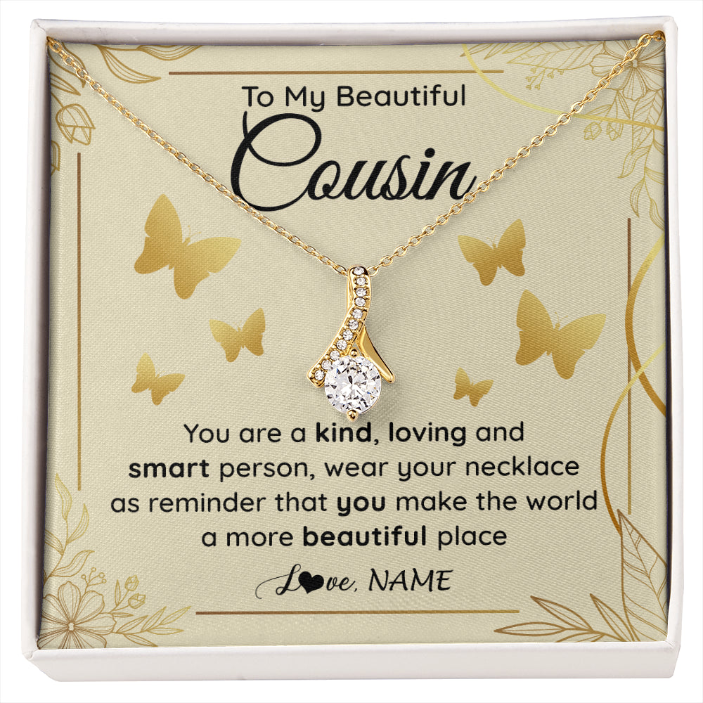 Alluring Beauty Necklace 18K Yellow Gold Finish | 1 | Personalized To My Beautiful Cousin Necklace From Family You Are A Kind Loving Cousin Birthday Gifts Jewelry Christmas Customized Gift Box Message Card | siriusteestore