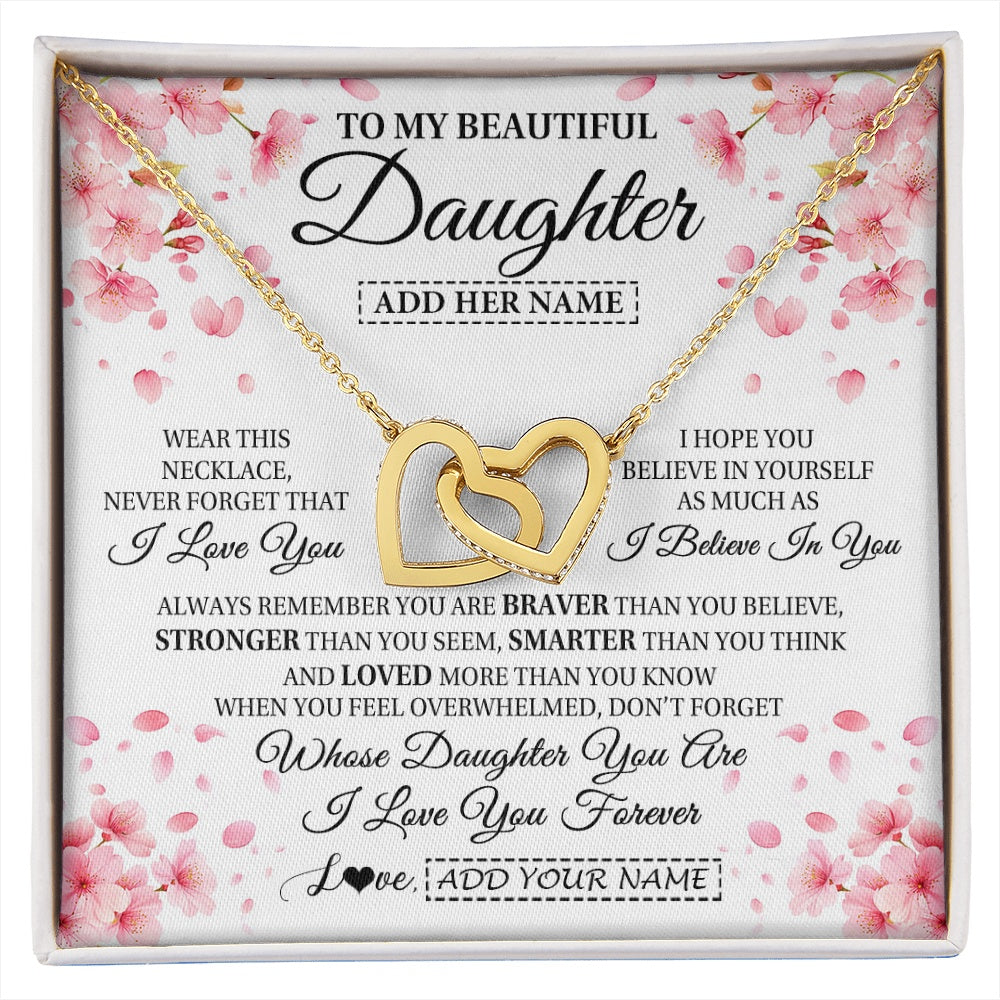 Interlocking Hearts Necklace 18K Yellow Gold Finish | 1 | Personalized To My Beautiful Daughter From Mom Dad Mother Father Necklace Never Forget Birthday Gifts For Daughter Gift Christmas Gift Box Message Card | siriusteestore.myshopify