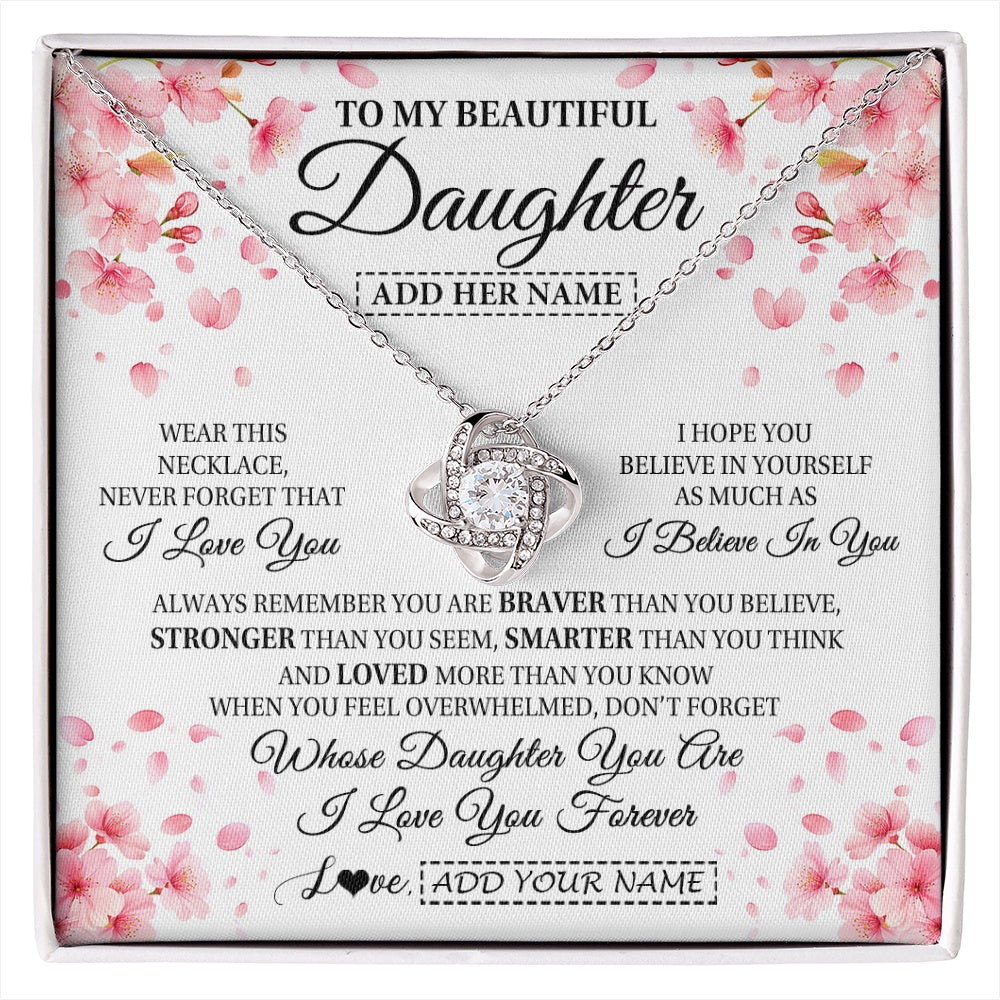 Love Knot Necklace 14K White Gold Finish | 1 | Personalized To My Beautiful Daughter From Mom Dad Mother Father Necklace Never Forget Birthday Gifts For Daughter Gift Christmas Gift Box Message Card | siriusteestore.myshopify