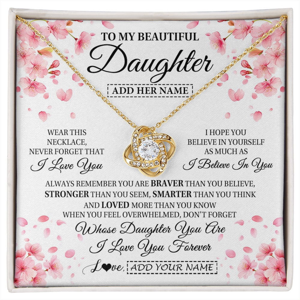 Love Knot Necklace 18K Yellow Gold Finish | 1 | Personalized To My Beautiful Daughter From Mom Dad Mother Father Necklace Never Forget Birthday Gifts For Daughter Gift Christmas Gift Box Message Card | siriusteestore.myshopify