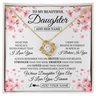 Love Knot Necklace 18K Yellow Gold Finish | 1 | Personalized To My Beautiful Daughter From Mom Dad Mother Father Necklace Never Forget Birthday Gifts For Daughter Gift Christmas Gift Box Message Card | siriusteestore.myshopify