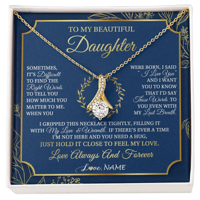 Alluring Beauty Necklace 18K Yellow Gold Finish | 1 | Personalized To My Beautiful Daughter From Mom Dad Mother I Gripped This Necklace Daughter Jewelry Birthday Gifts Christmas Customized Gift Box Message Card | siriusteestore