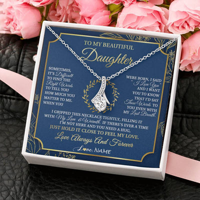 Alluring Beauty Necklace 14K White Gold Finish | 2 | Personalized To My Beautiful Daughter From Mom Dad Mother I Gripped This Necklace Daughter Jewelry Birthday Gifts Christmas Customized Gift Box Message Card | siriusteestore