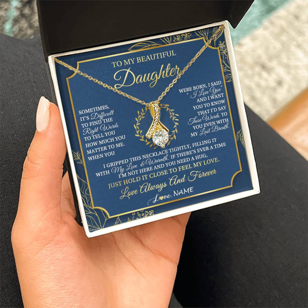 Alluring Beauty Necklace 18K Yellow Gold Finish | 2 | Personalized To My Beautiful Daughter From Mom Dad Mother I Gripped This Necklace Daughter Jewelry Birthday Gifts Christmas Customized Gift Box Message Card | siriusteestore