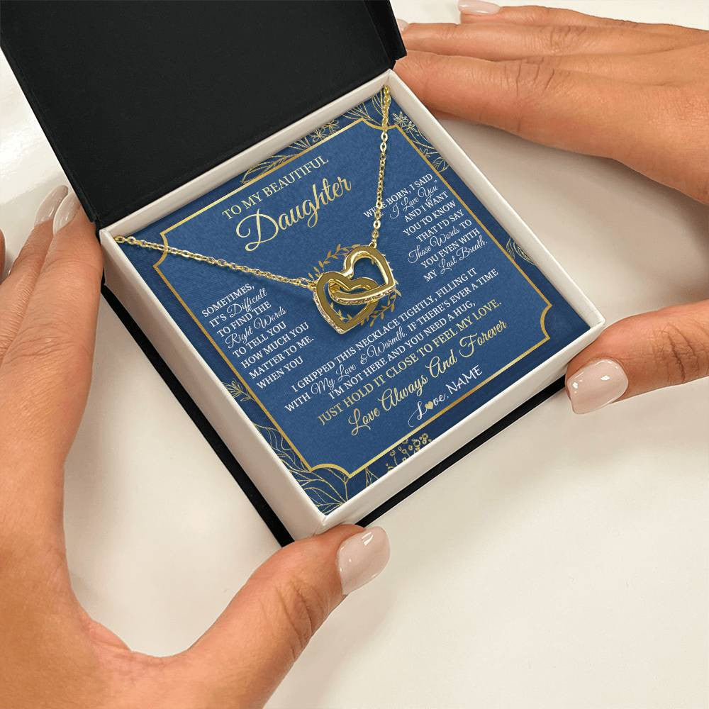 Interlocking Hearts Necklace 18K Yellow Gold Finish | 2 | Personalized To My Beautiful Daughter From Mom Dad Mother I Gripped This Necklace Daughter Jewelry Birthday Gifts Christmas Customized Gift Box Message Card | siriusteestore