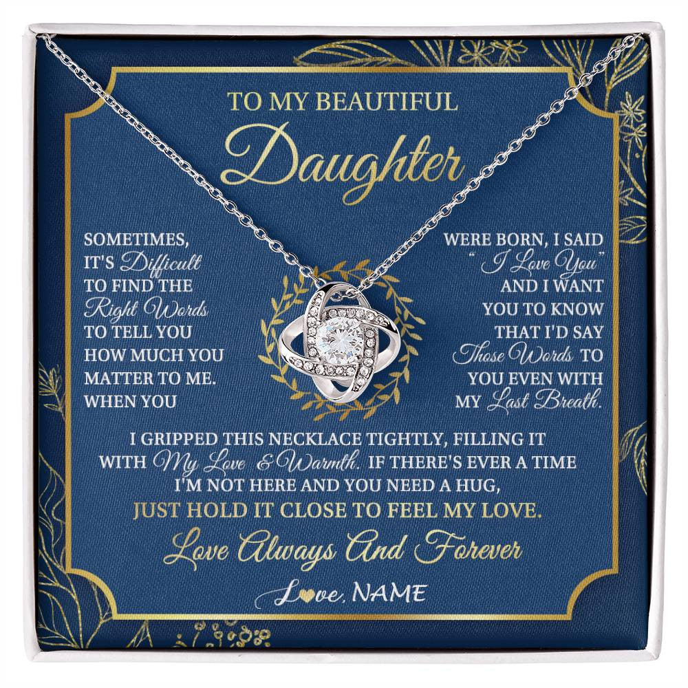 Love Knot Necklace 14K White Gold Finish | 1 | Personalized To My Beautiful Daughter From Mom Dad Mother I Gripped This Necklace Daughter Jewelry Birthday Gifts Christmas Customized Gift Box Message Card | siriusteestore