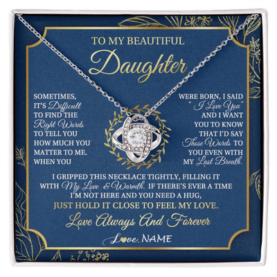 Love Knot Necklace 14K White Gold Finish | 1 | Personalized To My Beautiful Daughter From Mom Dad Mother I Gripped This Necklace Daughter Jewelry Birthday Gifts Christmas Customized Gift Box Message Card | siriusteestore