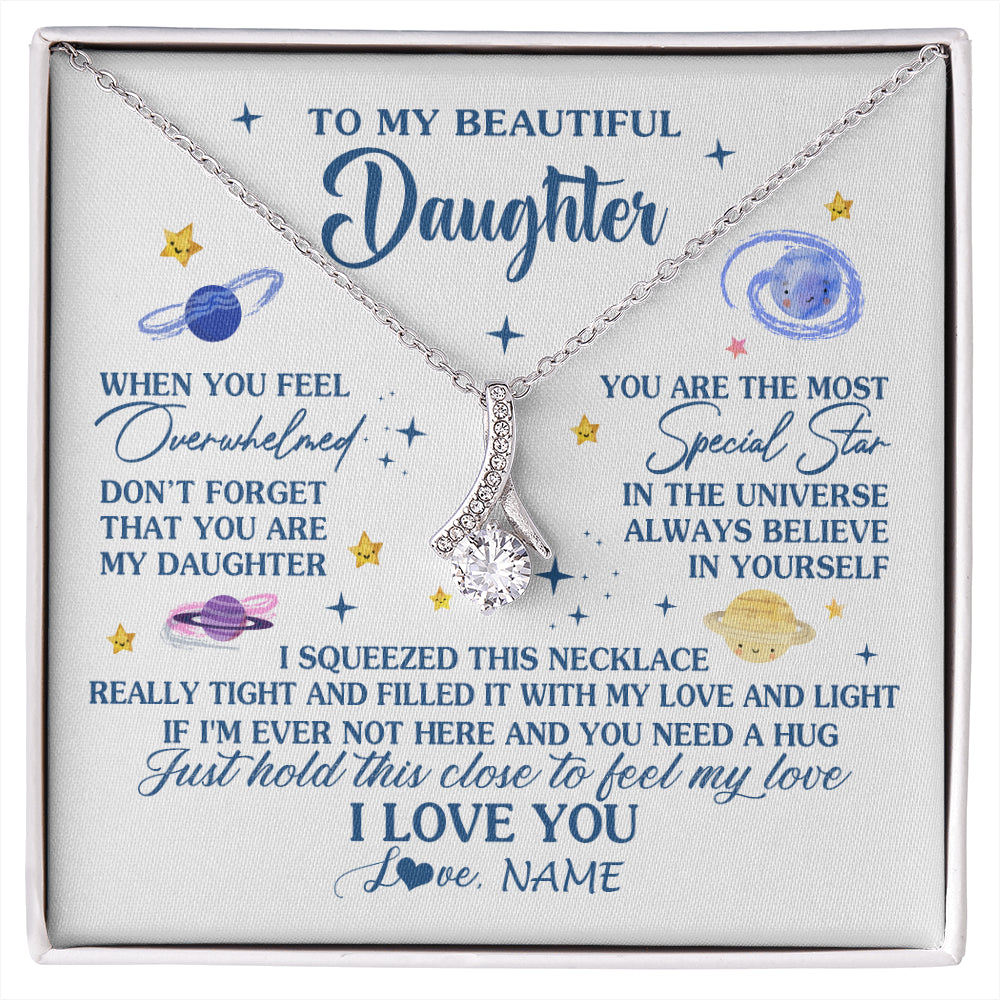 Alluring Beauty Necklace 14K White Gold Finish | 1 | Personalized To My Beautiful Daughter Gifs From Mom Necklace Inspirational Daughter Birthday Jewelry Graduation Christmas Customized Gift Box Message Card | siriusteestore