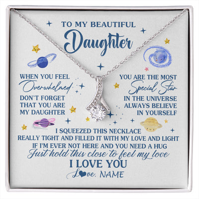 Alluring Beauty Necklace 14K White Gold Finish | 1 | Personalized To My Beautiful Daughter Gifs From Mom Necklace Inspirational Daughter Birthday Jewelry Graduation Christmas Customized Gift Box Message Card | siriusteestore