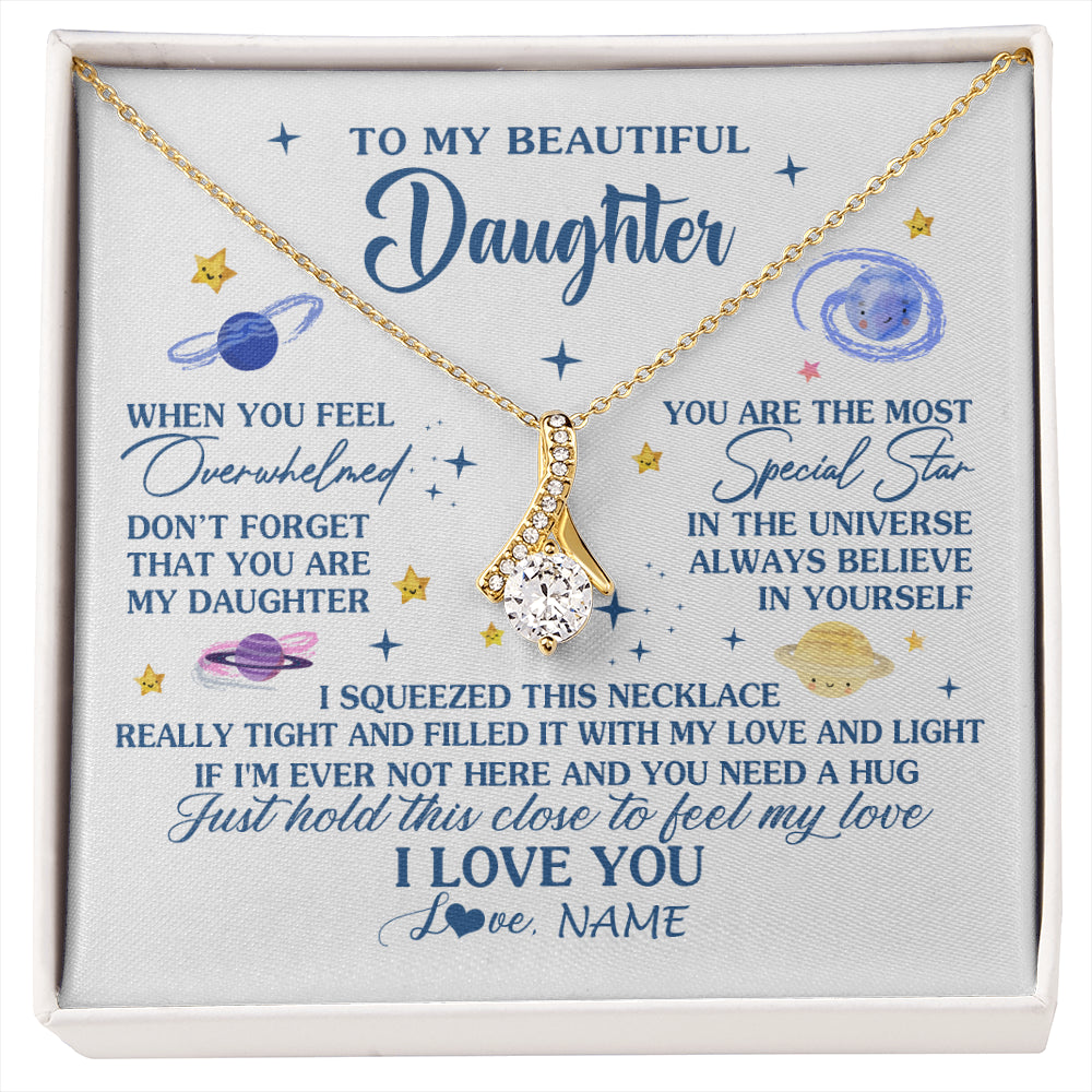 Alluring Beauty Necklace 18K Yellow Gold Finish | 1 | Personalized To My Beautiful Daughter Gifs From Mom Necklace Inspirational Daughter Birthday Jewelry Graduation Christmas Customized Gift Box Message Card | siriusteestore
