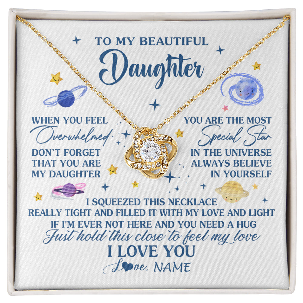 Love Knot Necklace 18K Yellow Gold Finish | 1 | Personalized To My Beautiful Daughter Gifs From Mom Necklace Inspirational Daughter Birthday Jewelry Graduation Christmas Customized Gift Box Message Card | siriusteestore