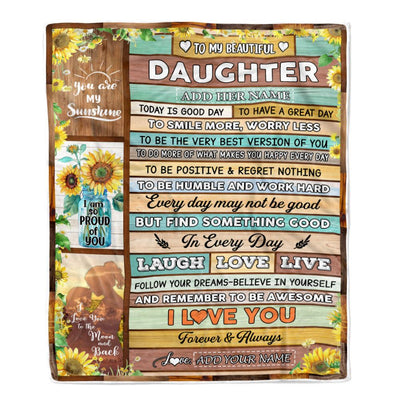 Personalized To My Beautiful Daughter Gifts Blanket From Mom Mother Wood Sunflower Gifts For Daughter Birthday Graduation Christmas Customized Fleece Blanket | siriusteestore