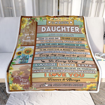 Personalized To My Beautiful Daughter Gifts Blanket From Mom Mother Wood Sunflower Gifts For Daughter Birthday Graduation Christmas Customized Fleece Blanket | siriusteestore