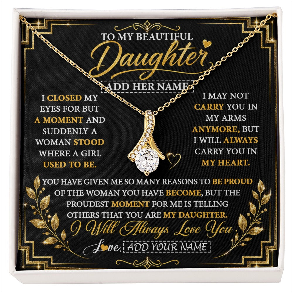 Alluring Beauty Necklace 18K Yellow Gold Finish | 1 | Personalized To My Beautiful Daughter Gifts From Mom Dad Pendant Necklace I Close My Eyes Daughter Birthday Gifts Christmas Graduation Gift Box Message Card | https://siriusteestore.