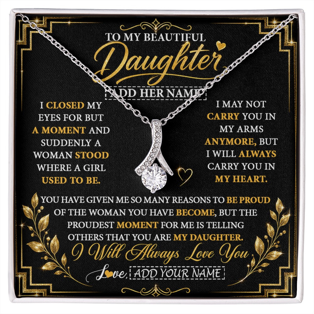 Alluring Beauty Necklace 14K White Gold Finish | 1 | Personalized To My Beautiful Daughter Gifts From Mom Dad Pendant Necklace I Close My Eyes Daughter Birthday Gifts Christmas Graduation Gift Box Message Card | https://siriusteestore.