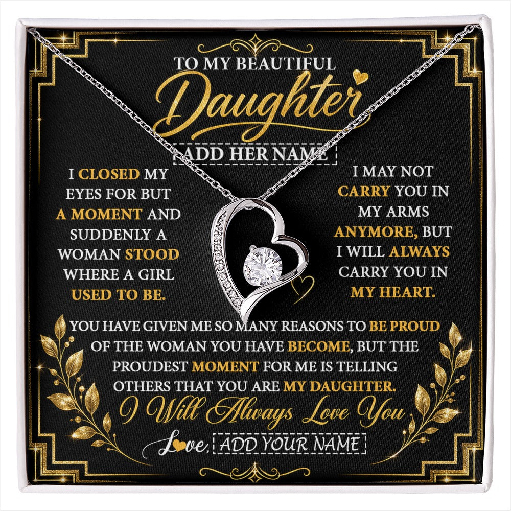 Forever Love Necklace 14K White Gold Finish | 1 | Personalized To My Beautiful Daughter Gifts From Mom Dad Pendant Necklace I Close My Eyes Daughter Birthday Gifts Christmas Graduation Gift Box Message Card | https://siriusteestore.