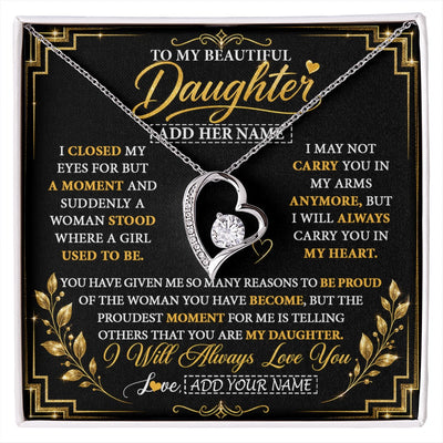 Forever Love Necklace 14K White Gold Finish | 1 | Personalized To My Beautiful Daughter Gifts From Mom Dad Pendant Necklace I Close My Eyes Daughter Birthday Gifts Christmas Graduation Gift Box Message Card | https://siriusteestore.