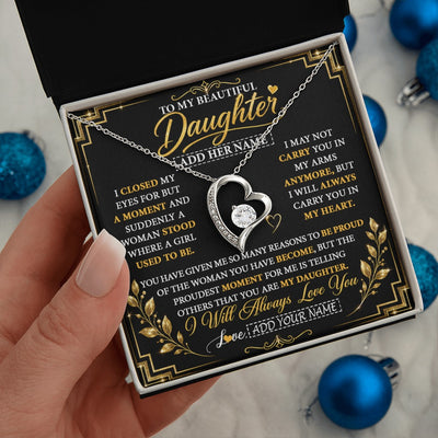 Forever Love Necklace 14K White Gold Finish | 2 | Personalized To My Beautiful Daughter Gifts From Mom Dad Pendant Necklace I Close My Eyes Daughter Birthday Gifts Christmas Graduation Gift Box Message Card | https://siriusteestore.