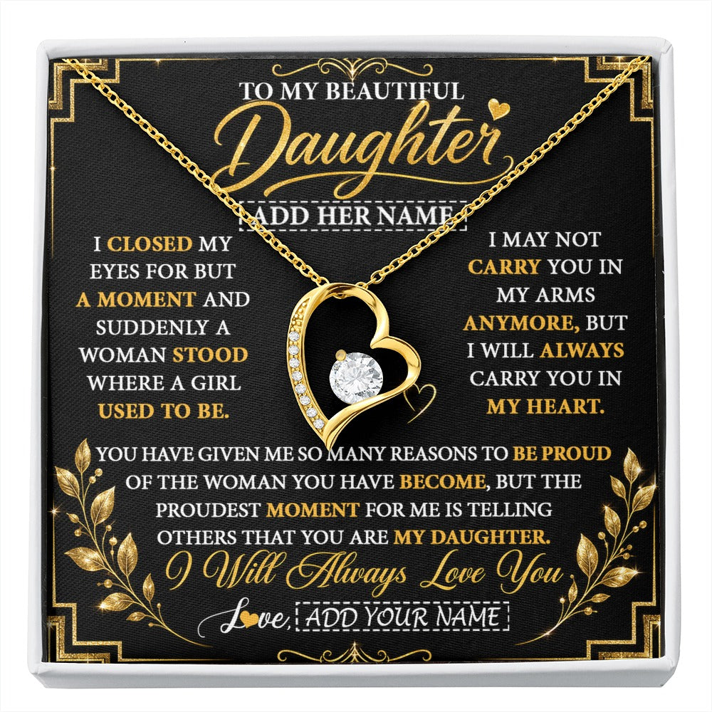 Forever Love Necklace 18K Yellow Gold Finish | 1 | Personalized To My Beautiful Daughter Gifts From Mom Dad Pendant Necklace I Close My Eyes Daughter Birthday Gifts Christmas Graduation Gift Box Message Card | https://siriusteestore.