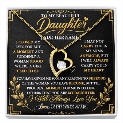 Forever Love Necklace 18K Yellow Gold Finish | 1 | Personalized To My Beautiful Daughter Gifts From Mom Dad Pendant Necklace I Close My Eyes Daughter Birthday Gifts Christmas Graduation Gift Box Message Card | https://siriusteestore.