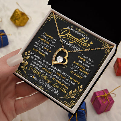 Forever Love Necklace 18K Yellow Gold Finish | 2 | Personalized To My Beautiful Daughter Gifts From Mom Dad Pendant Necklace I Close My Eyes Daughter Birthday Gifts Christmas Graduation Gift Box Message Card | https://siriusteestore.