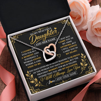 Interlocking Hearts Necklace Stainless Steel & Rose Gold Finish | 2 | Personalized To My Beautiful Daughter Gifts From Mom Dad Pendant Necklace I Close My Eyes Daughter Birthday Gifts Christmas Graduation Gift Box Message Card | https://siriusteestore.