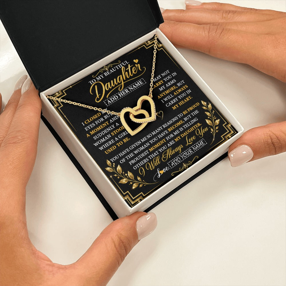 Interlocking Hearts Necklace 18K Yellow Gold Finish | 2 | Personalized To My Beautiful Daughter Gifts From Mom Dad Pendant Necklace I Close My Eyes Daughter Birthday Gifts Christmas Graduation Gift Box Message Card | https://siriusteestore.