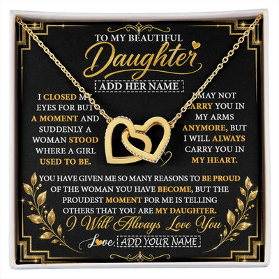 Interlocking Hearts Necklace 18K Yellow Gold Finish | 1 | Personalized To My Beautiful Daughter Gifts From Mom Dad Pendant Necklace I Close My Eyes Daughter Birthday Gifts Christmas Graduation Gift Box Message Card | https://siriusteestore.