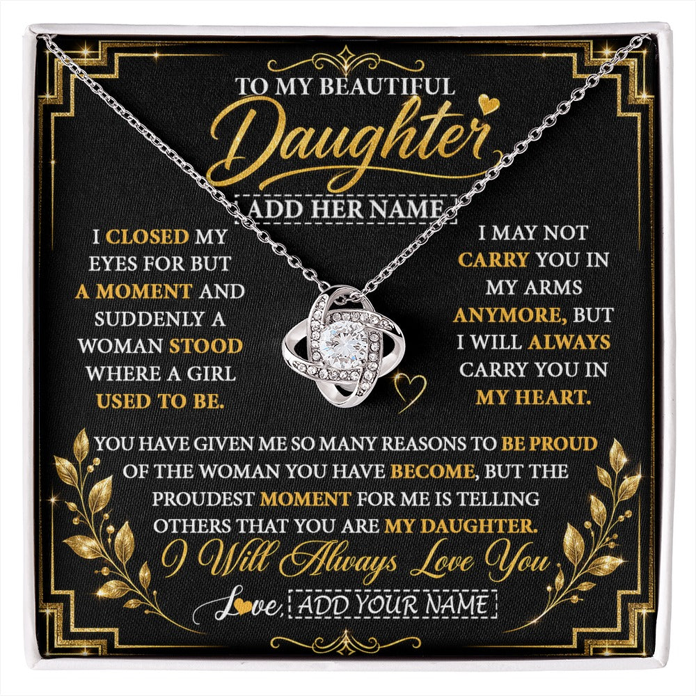 Love Knot Necklace 14K White Gold Finish | 1 | Personalized To My Beautiful Daughter Gifts From Mom Dad Pendant Necklace I Close My Eyes Daughter Birthday Gifts Christmas Graduation Gift Box Message Card | https://siriusteestore.
