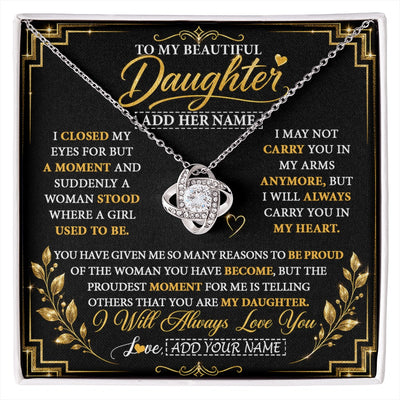 Love Knot Necklace 14K White Gold Finish | 1 | Personalized To My Beautiful Daughter Gifts From Mom Dad Pendant Necklace I Close My Eyes Daughter Birthday Gifts Christmas Graduation Gift Box Message Card | https://siriusteestore.