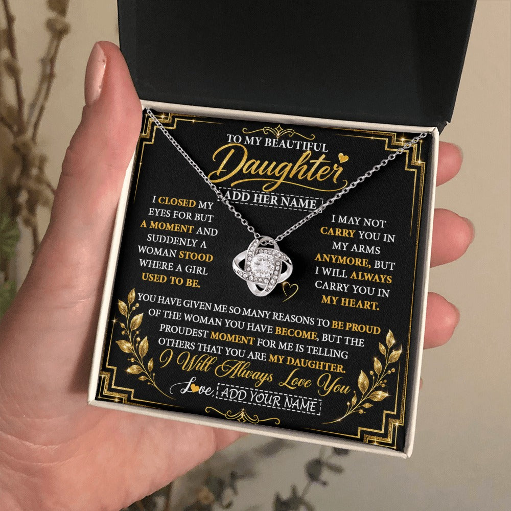 Love Knot Necklace 14K White Gold Finish | 2 | Personalized To My Beautiful Daughter Gifts From Mom Dad Pendant Necklace I Close My Eyes Daughter Birthday Gifts Christmas Graduation Gift Box Message Card | https://siriusteestore.