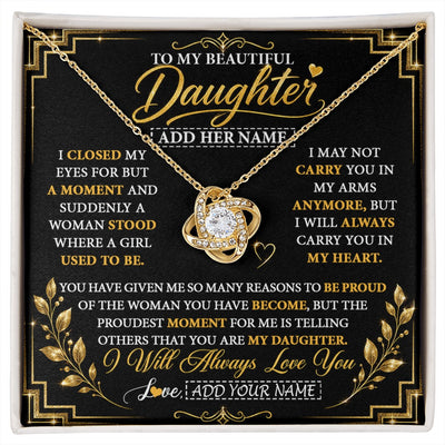 Love Knot Necklace 18K Yellow Gold Finish | 1 | Personalized To My Beautiful Daughter Gifts From Mom Dad Pendant Necklace I Close My Eyes Daughter Birthday Gifts Christmas Graduation Gift Box Message Card | https://siriusteestore.