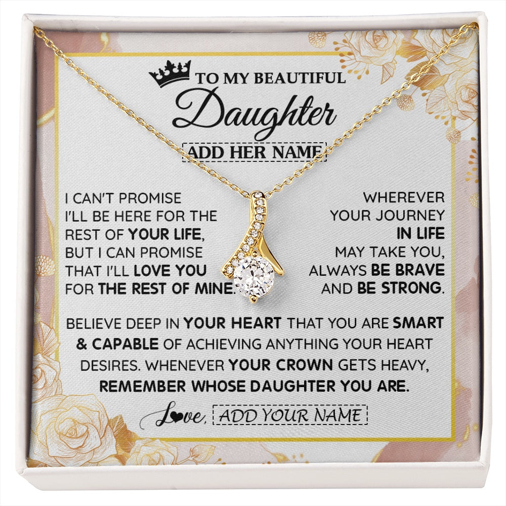Alluring Beauty Necklace 18K Yellow Gold Finish | 1 | Personalized To My Beautiful Daughter Gifts Necklace From Mom Dad Crown Jewelry Present On Birthday Daughter Christmas Graduation Custom Gift Box Message Card | https://siriusteestore.